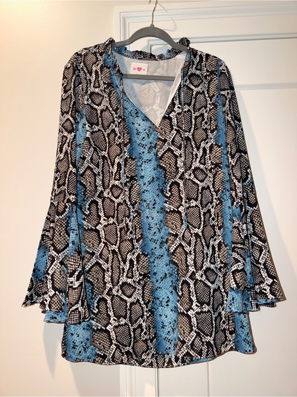 Buddy Love Blue & Black Snake Print V-Neck Blouse